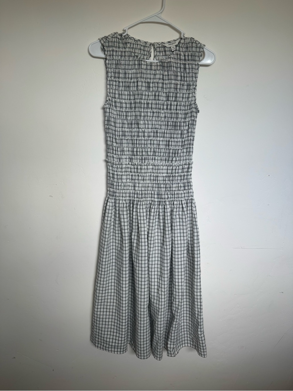 Sleeveless Smocked Waist Check Midi Dress